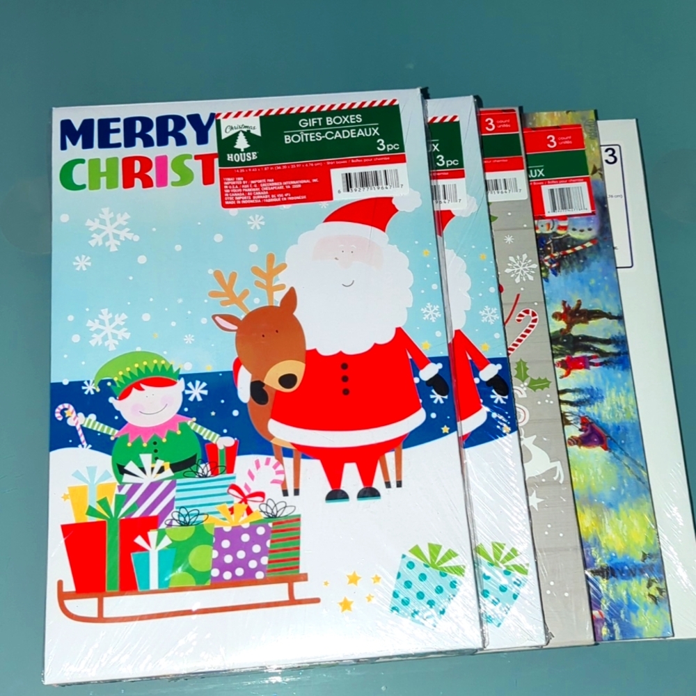 9 Assorted Christmas Gift Boxes 14.25x9.43x1.87 in - New Holiday Wrapping Bundle